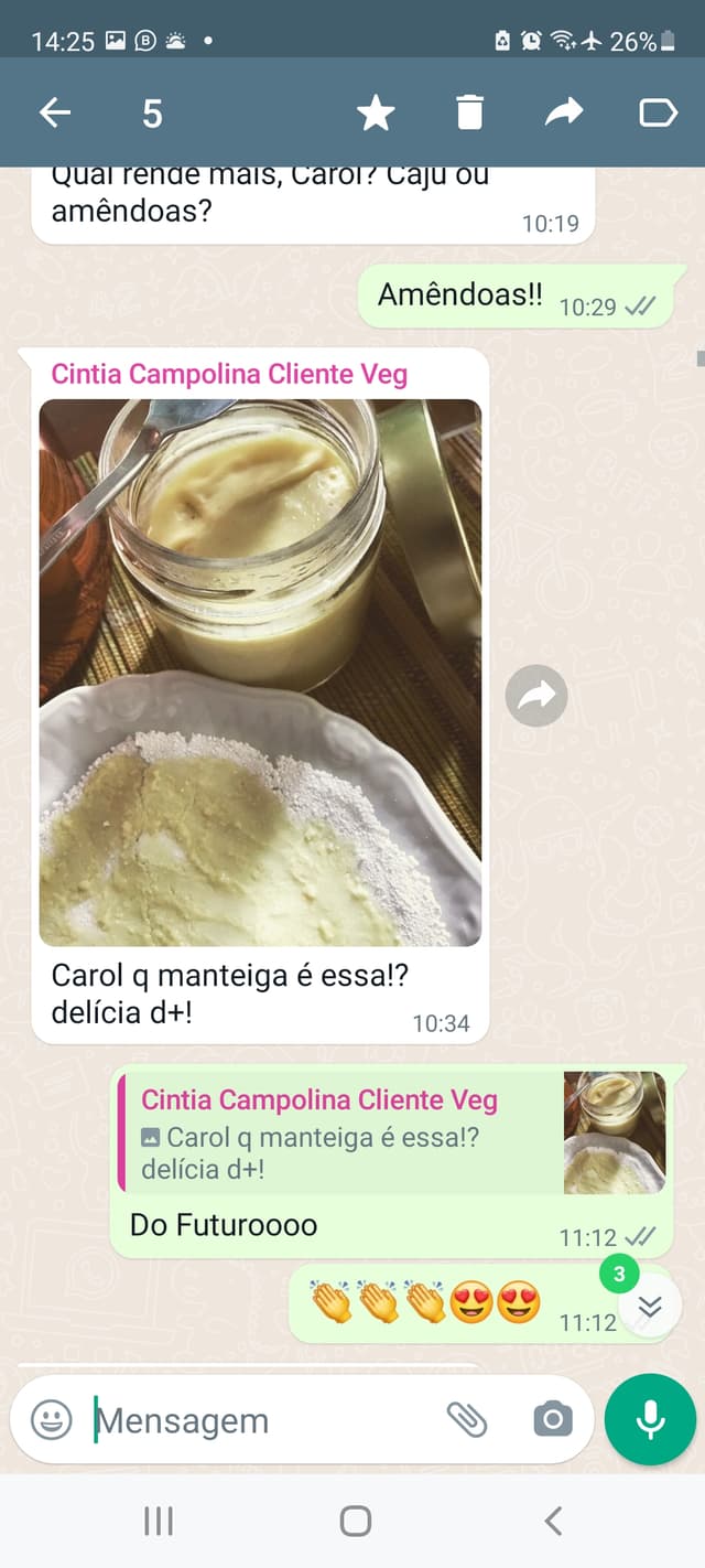 Depoimento de Cintia Campolina sobre manteiga vegana